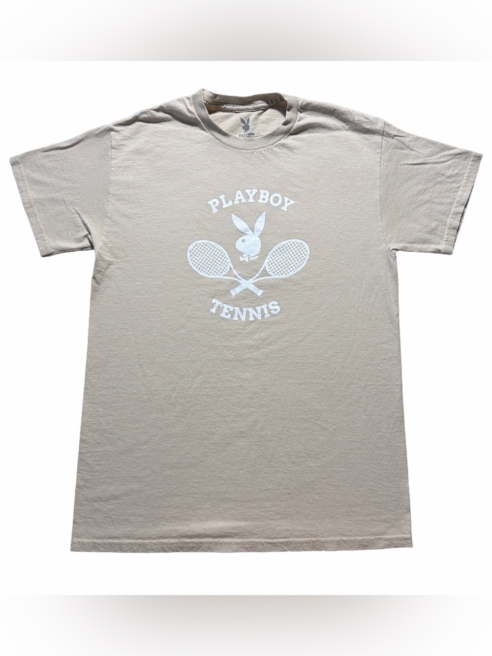 Playboy Tennis Club Graphic T-Shirt Men’s Medium Tan Bunny Logo Tee